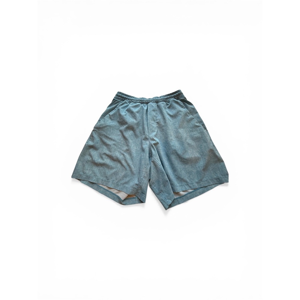 Lululemon Mens Blue Heathered Athletic Training Shorts Elastic Waist Mesh Vent